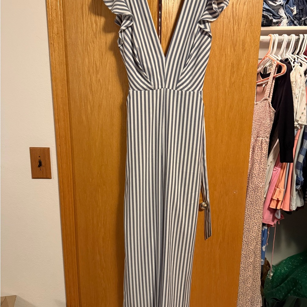 Striped V-Neck Jumpsuit NWT